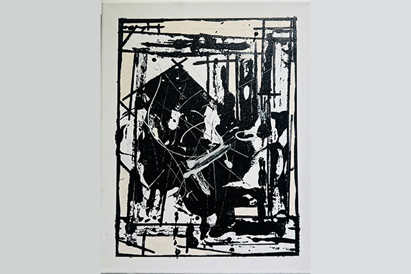 Abstract artwork in black, white, and shades of ivory.